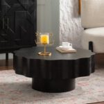 Black Scalloped Round Coffee Table - Modern Wavy Edge Accent Table
