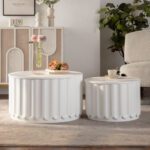 Set of 2 White Fluted Nesting Storage Tables - Modern Ribbed Accent Tables with Lift-Off Lids