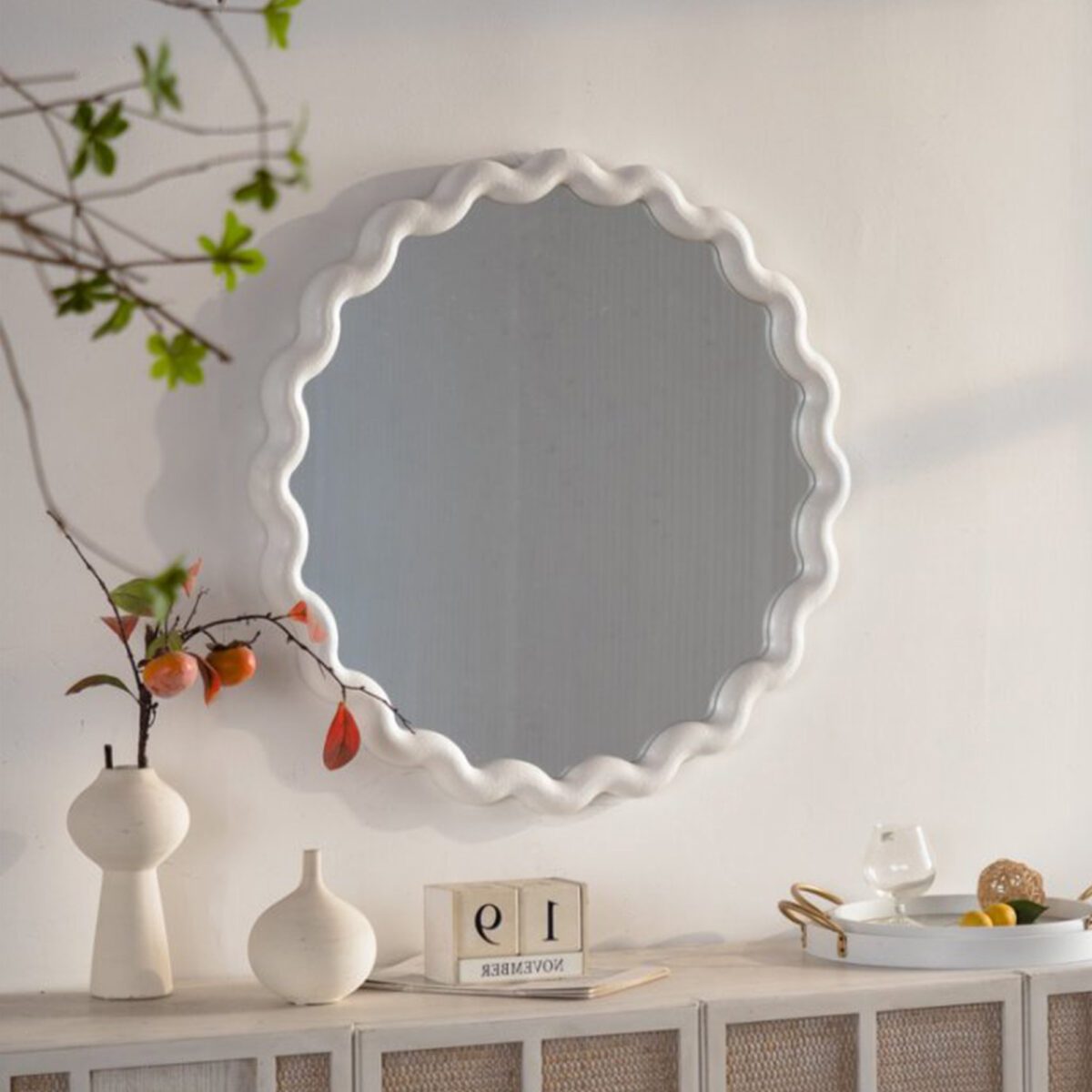 Wavy Edge Round MDF Wall Mirror - Modern Organic Scalloped Accent Mirror - Image 2