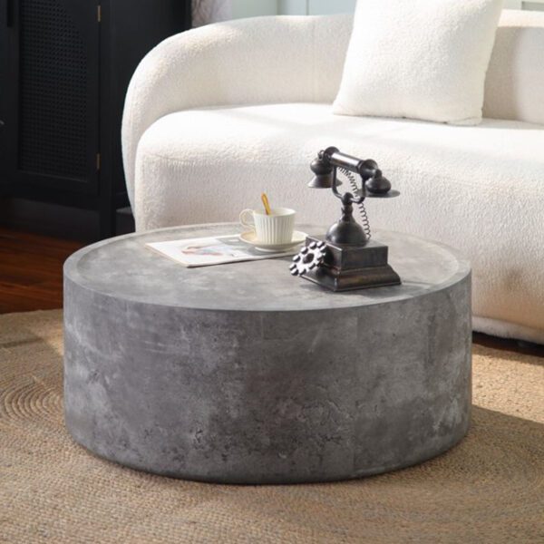 Large Round Concrete-Effect Coffee Table - Industrial Minimalist Cylinder Accent Table