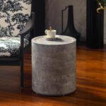 Dark Gray Concrete-Effect Cylinder Side Table - Industrial Minimalist Accent Table