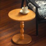 Vintage Turned-Leg Wood Side Table - Retro Round Accent Table for Living Room