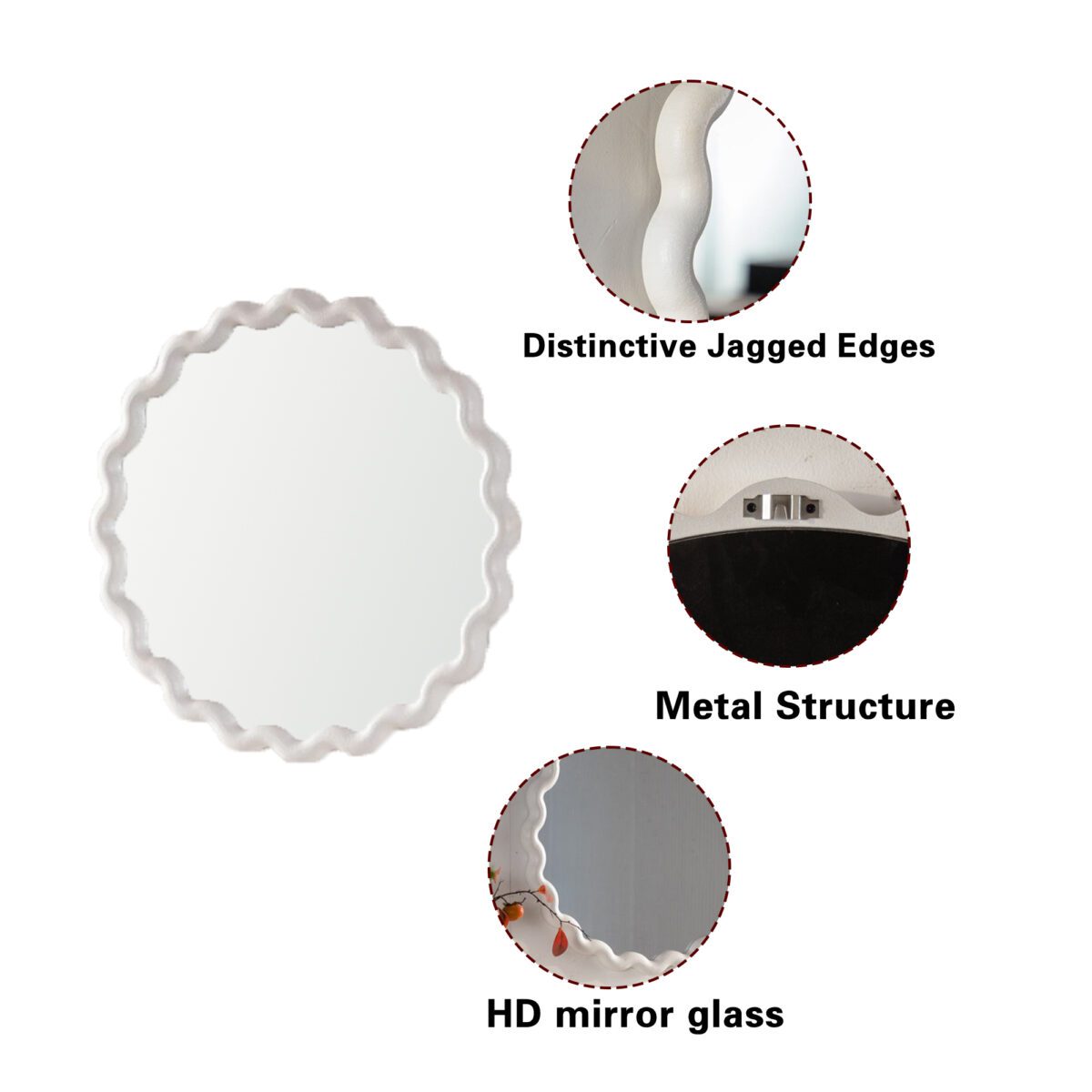Wavy Edge Round MDF Wall Mirror - Modern Organic Scalloped Accent Mirror - Image 5