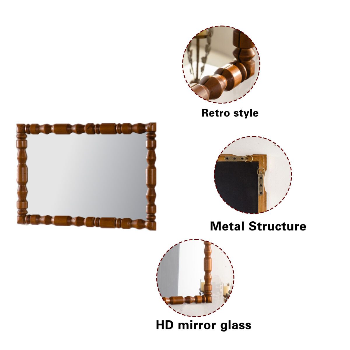 Carved Wood-Look Rectangular Wall Mirror - Vintage Spindle Frame Accent Mirror - Image 3