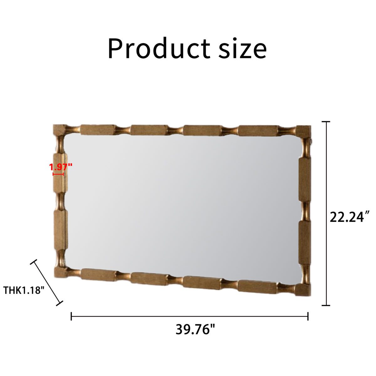 Gold Bamboo-Style Rectangular MDF Wall Mirror - Modern Ornate Accent Mirror - Image 7