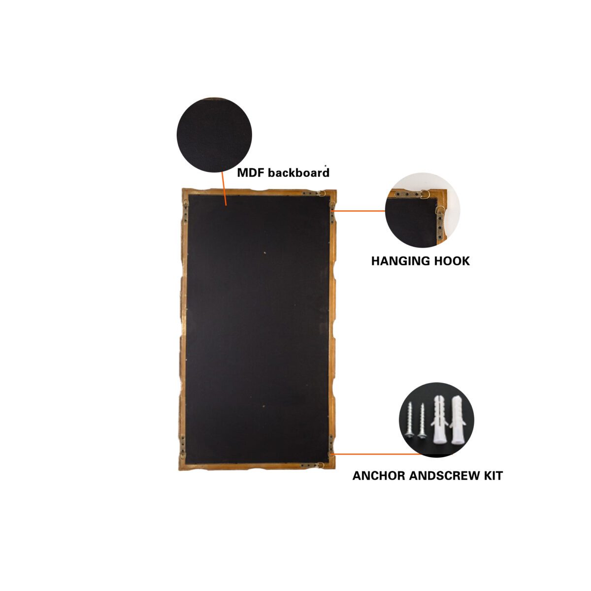 Gold Bamboo-Style Rectangular MDF Wall Mirror - Modern Ornate Accent Mirror - Image 5