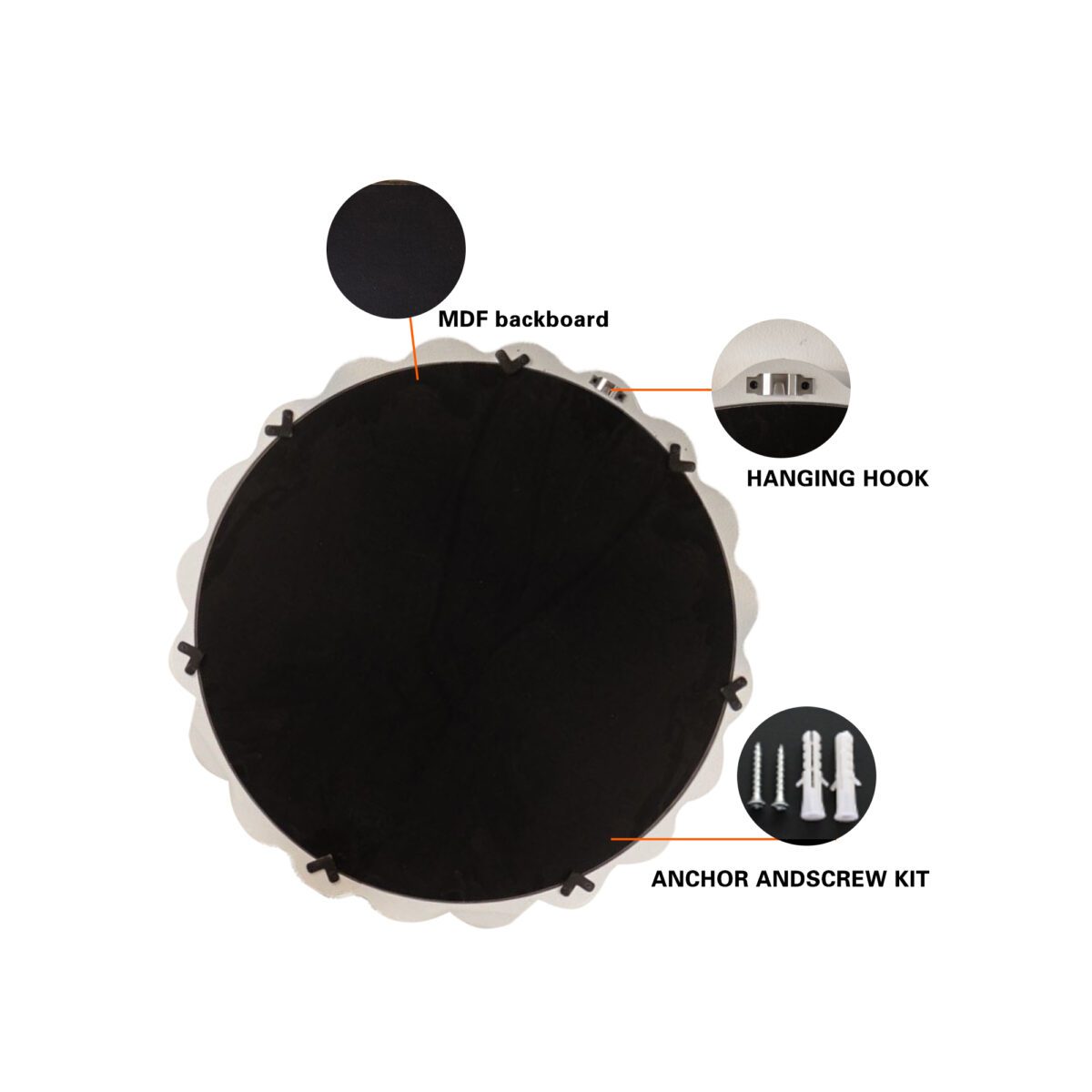 Wavy Edge Round MDF Wall Mirror - Modern Organic Scalloped Accent Mirror - Image 6
