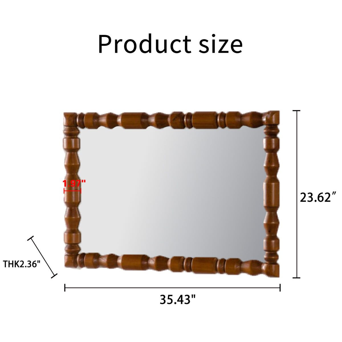 Carved Wood-Look Rectangular Wall Mirror - Vintage Spindle Frame Accent Mirror - Image 5