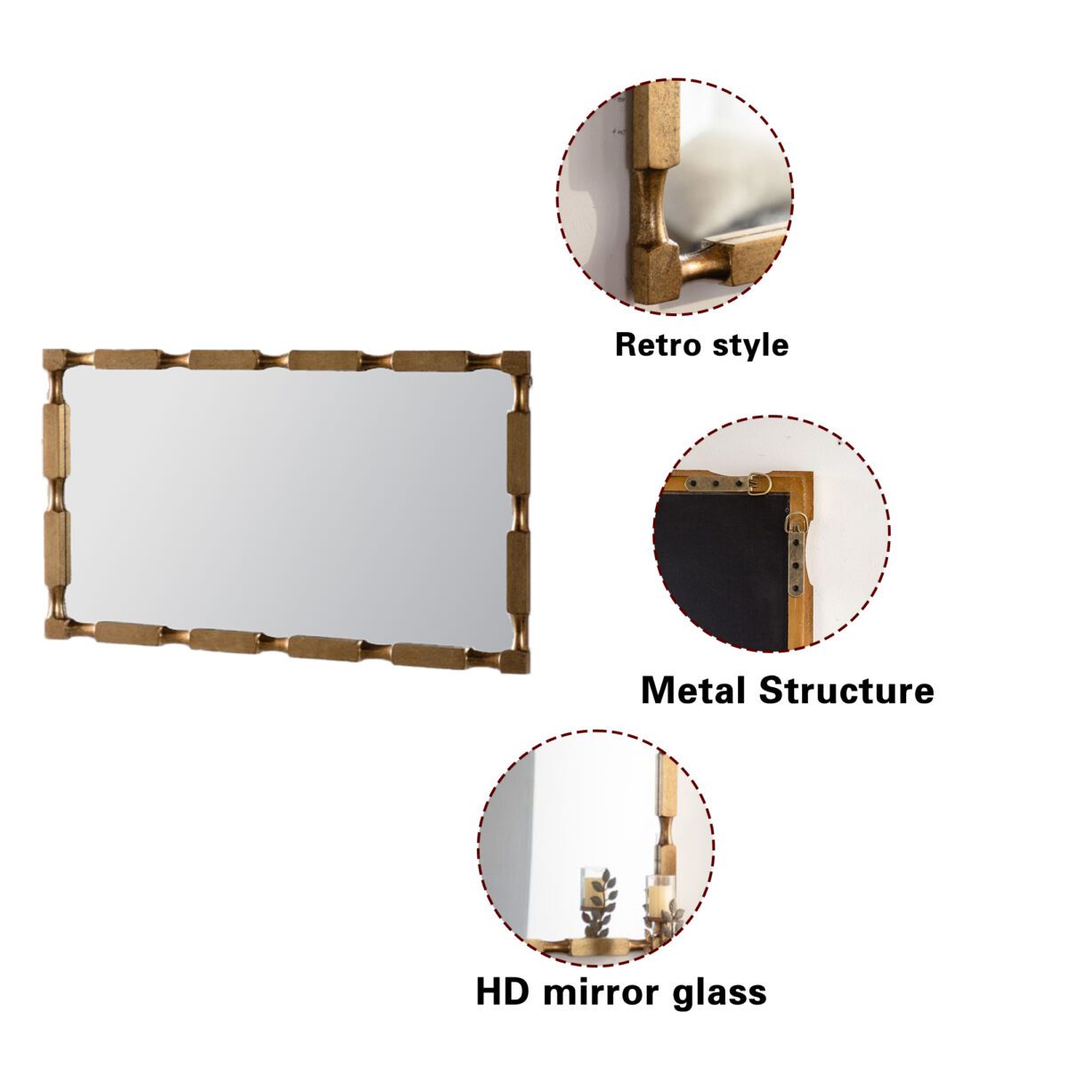 Gold Bamboo-Style Rectangular MDF Wall Mirror - Modern Ornate Accent Mirror - Image 6