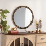 Ornate Round MDF Wall Mirror - Vintage Black & Gold Accent Mirror with Decorative Frame