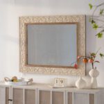 Ornate Carved Floral MDF Wall Mirror - Vintage Cream & Natural Wood Accent Mirror