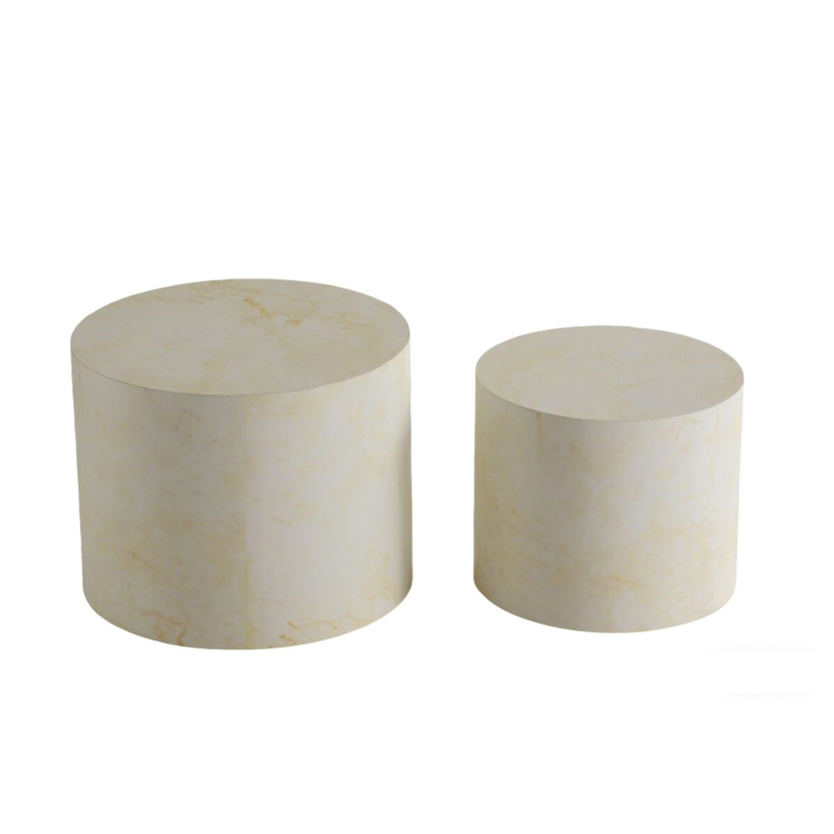Set of 2 Cream Marble-Effect Cylinder Nesting Coffee Tables - Minimalist Accent Side Tables - Image 4