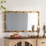 Gold Bamboo-Style Rectangular MDF Wall Mirror - Modern Ornate Accent Mirror
