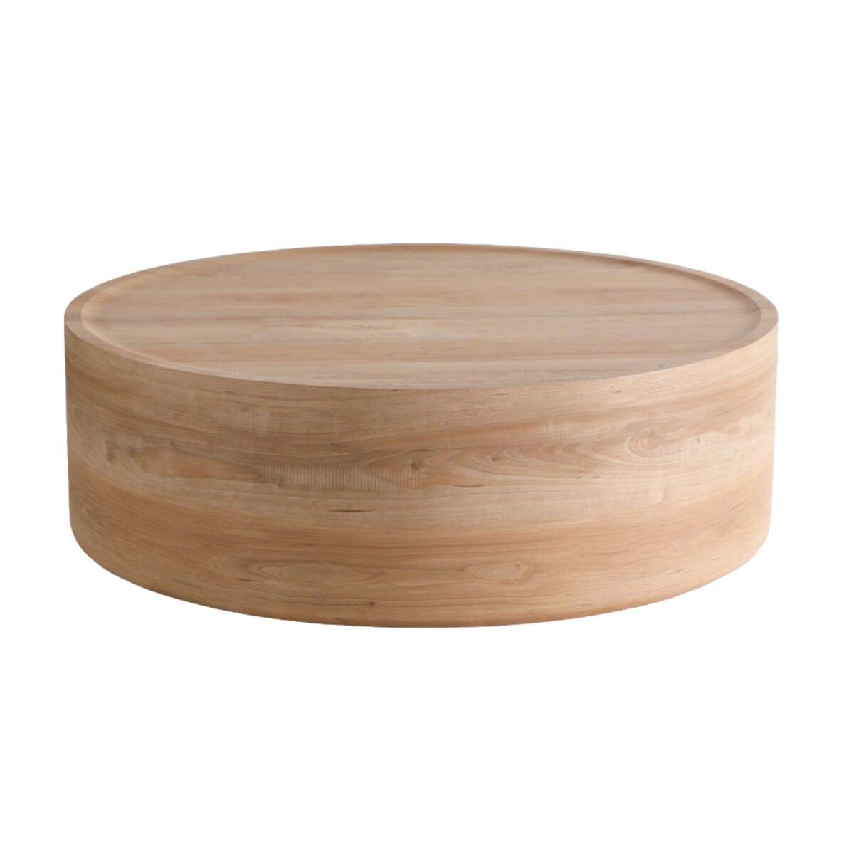 Large Round Drum MDF Coffee Table with Natural Wood Grain Veneer, Minimalist Low Profile Living Room Center Table - Image 4
