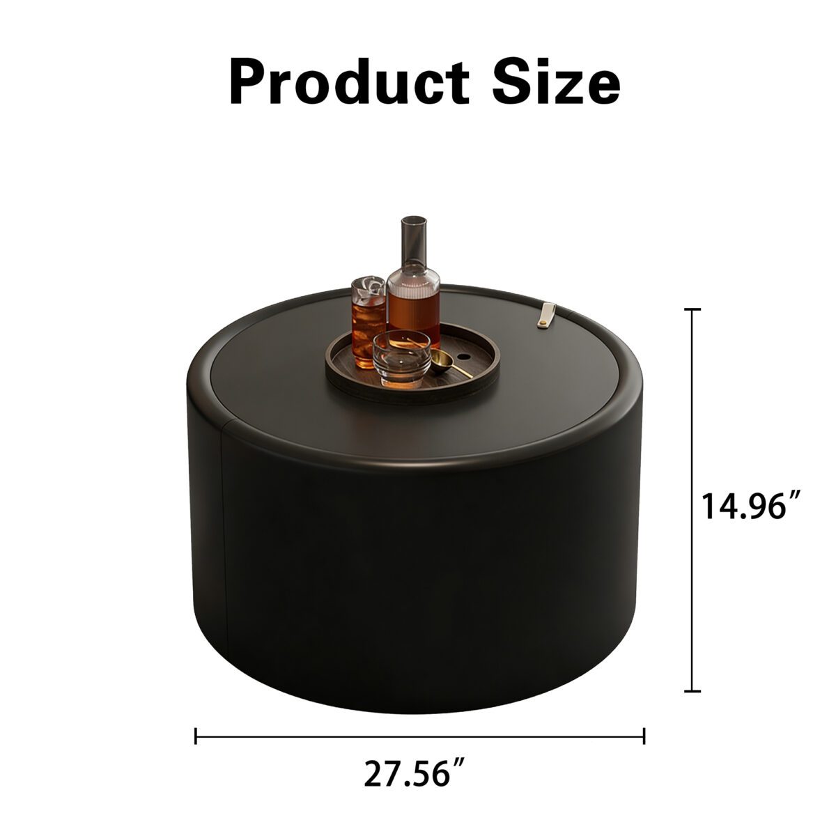 Black Round Storage Coffee Table - Tempered Glass Top & PU Leather Body Cylinder Accent Table - Image 6