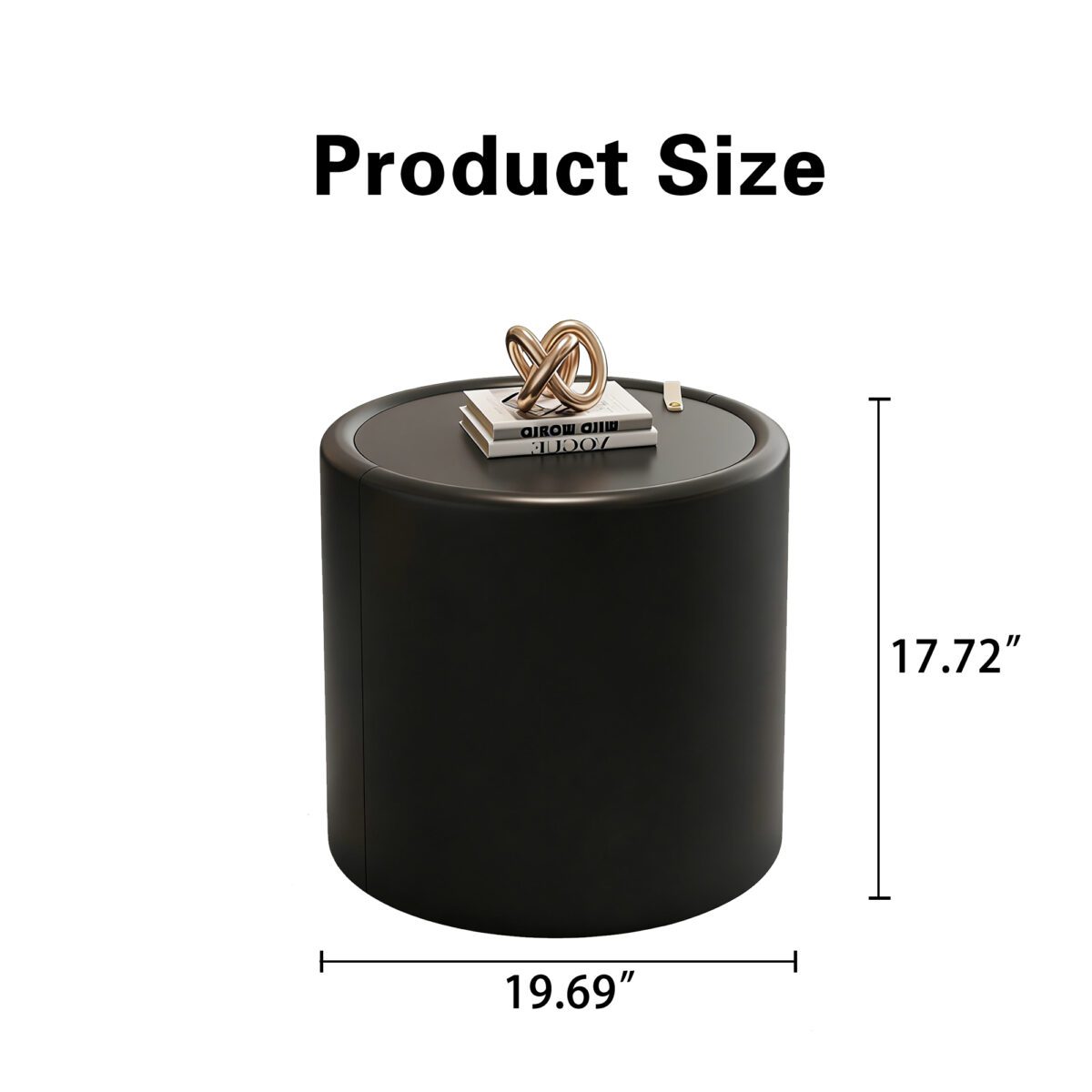 Black Round Storage Side Table - Tempered Glass Top & PU Leather Cylinder Accent Table - Image 7