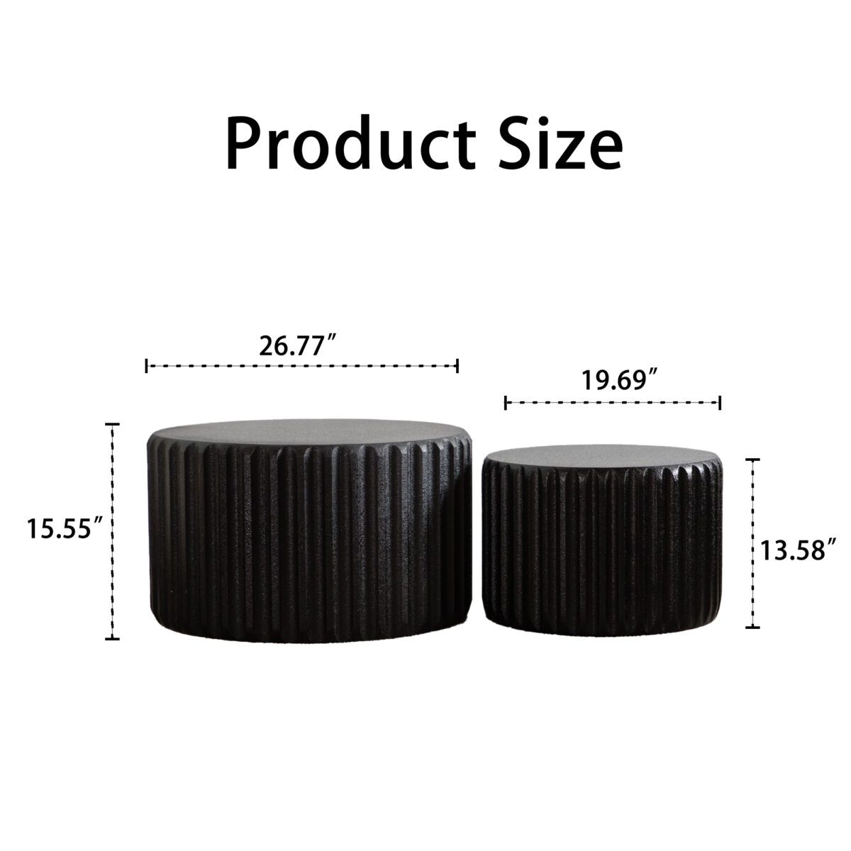 Set of 2 Black Fluted Nesting Storage Tables - Modern Round Accent Coffee & Side Tables - Image 7