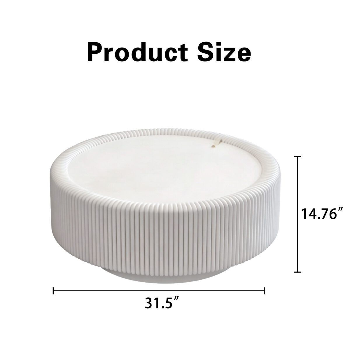 White Pleated Round Coffee Table - Tempered Glass Top & PU Leather Fluted Accent Table - Image 6