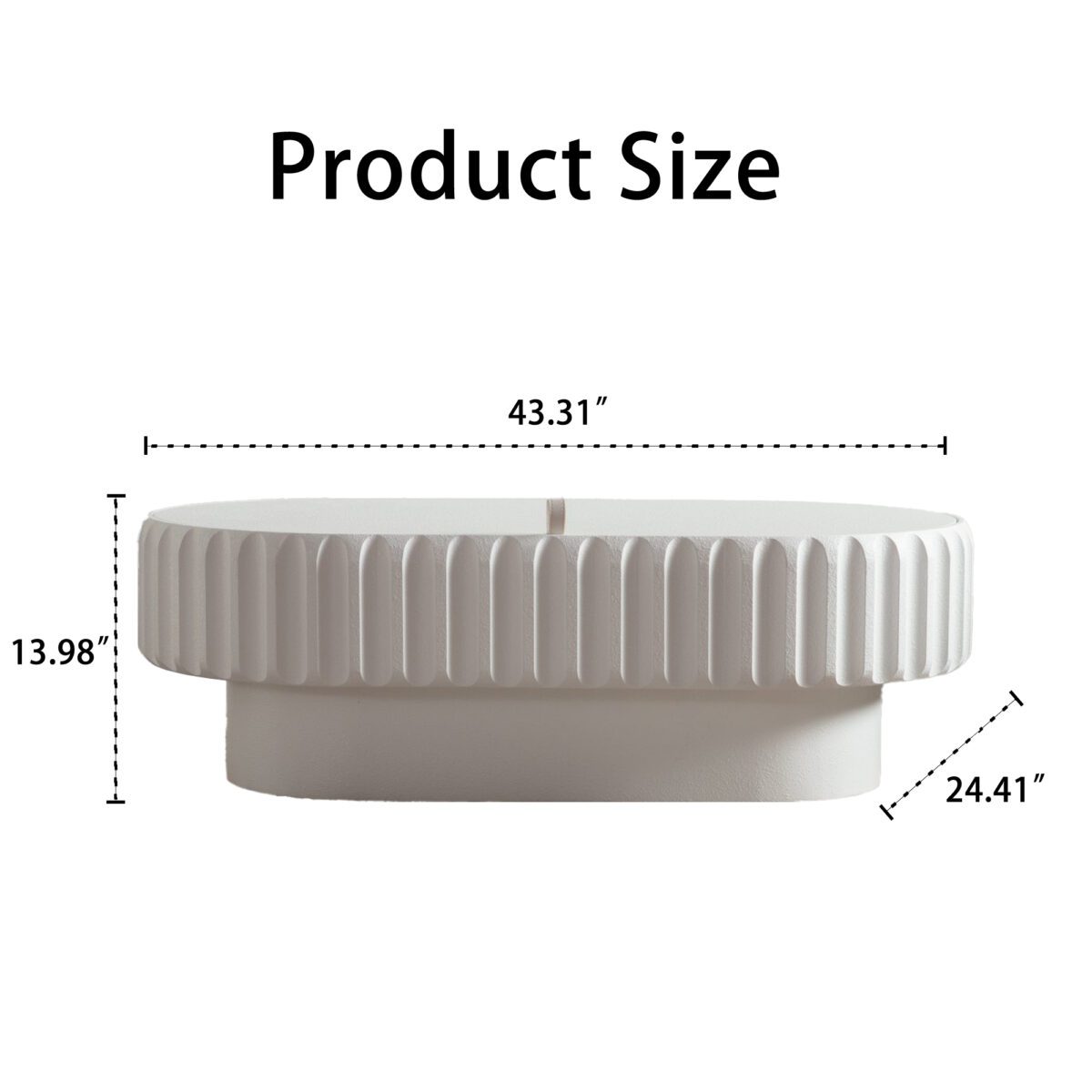 White Fluted Oval Coffee Table - Modern Ribbed Accent Table with Hidden Storage - Image 6