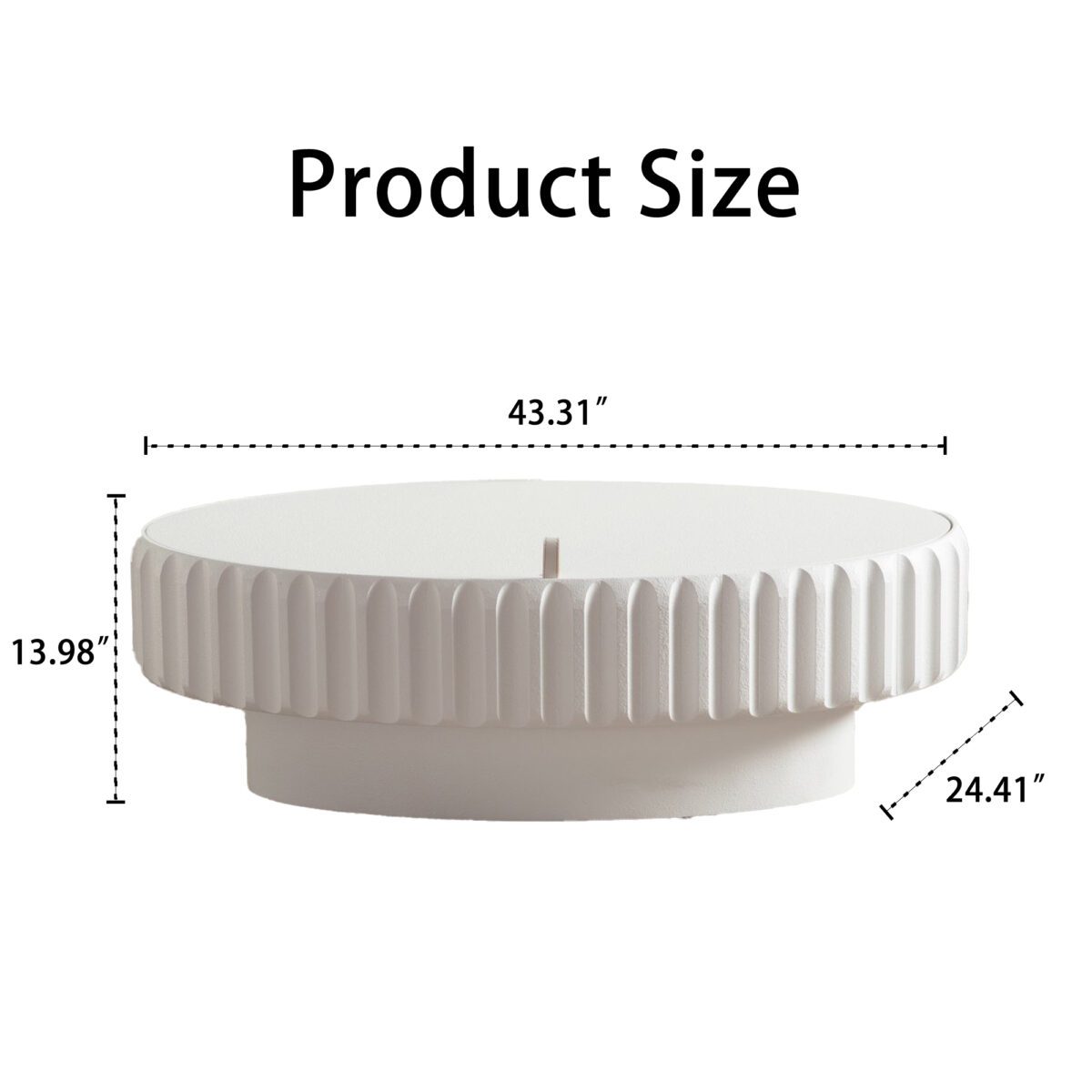 White Fluted Round Storage Coffee Table - Modern Ribbed Accent Table with Hidden Compartment - Image 5