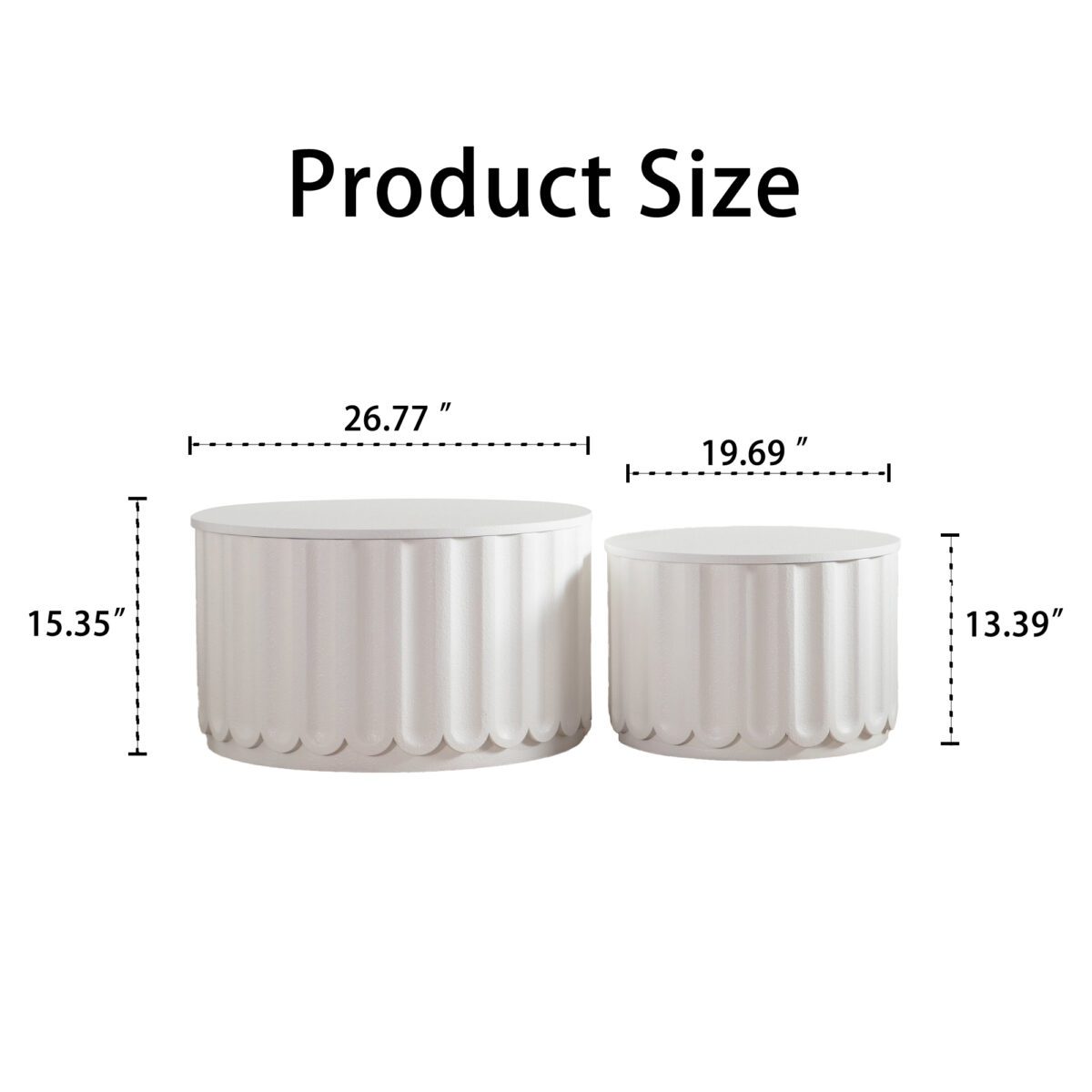 Set of 2 White Fluted Nesting Storage Tables - Modern Ribbed Accent Tables with Lift-Off Lids - Image 5
