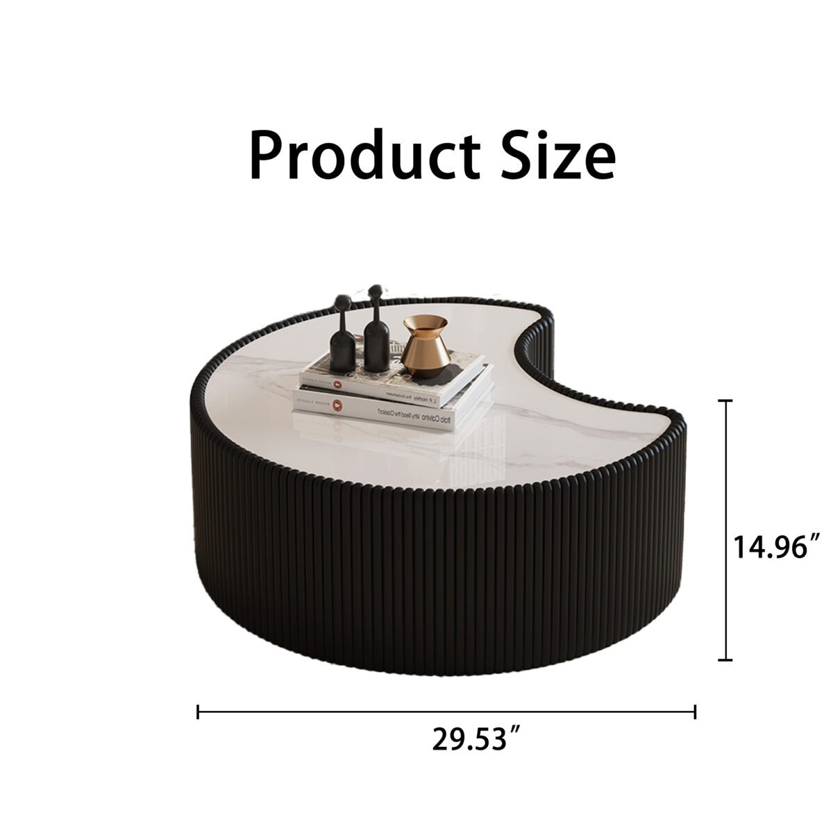 Black Pleated C-Shaped Coffee Table - Sintered Stone Top & Fluted PU Leather Accent Table - Image 5