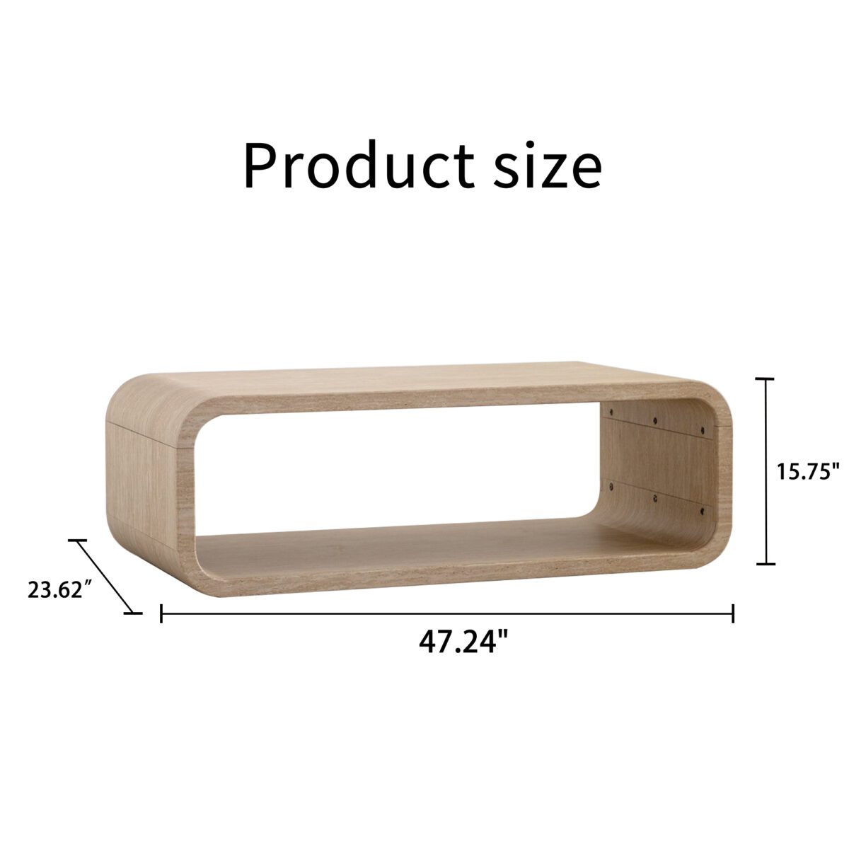 Rounded Open-Frame Travertine-Look Coffee Table - Modern U-Shaped Accent Table with Open Shelf - Image 5