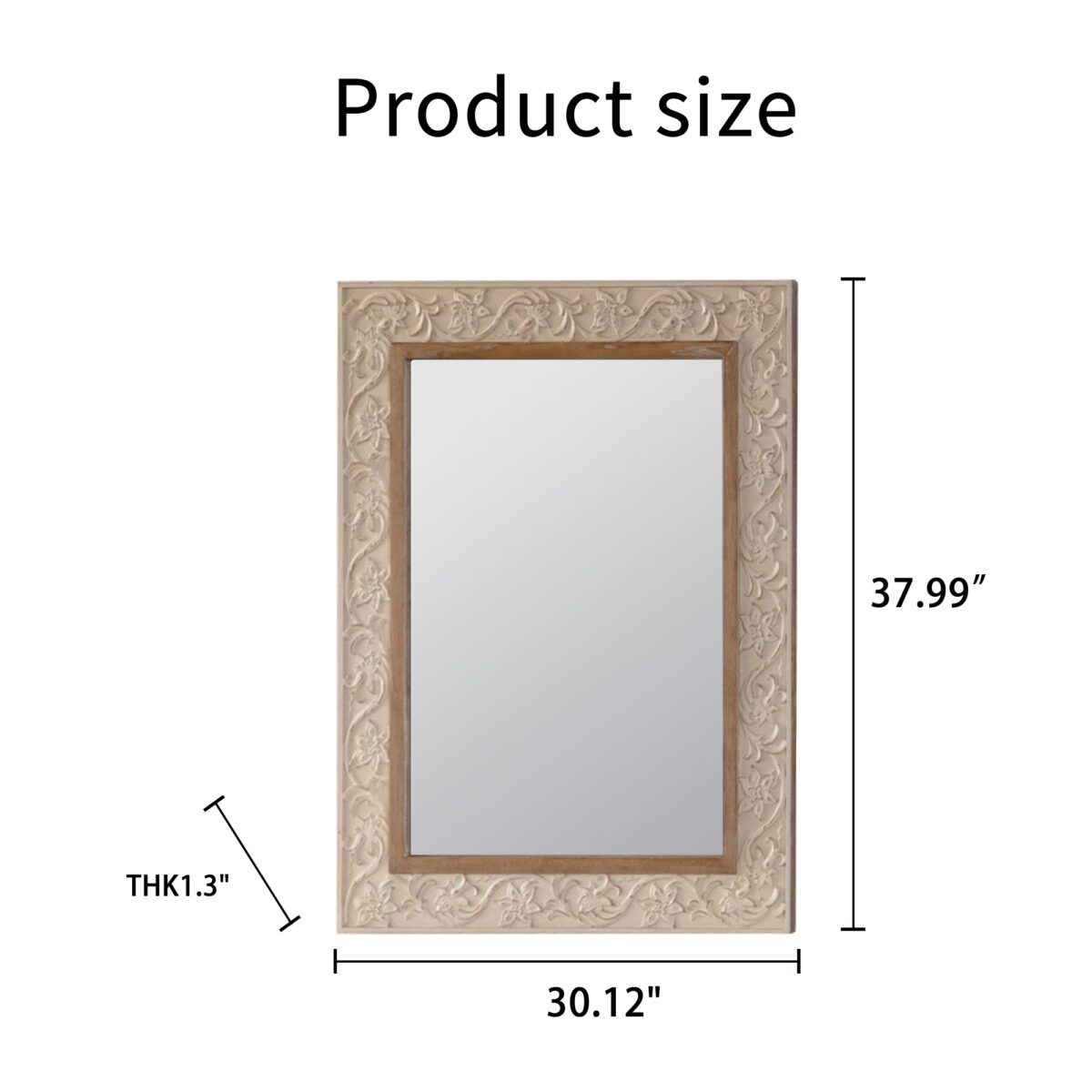 Ornate Carved Floral MDF Wall Mirror - Vintage Cream & Natural Wood Accent Mirror - Image 6