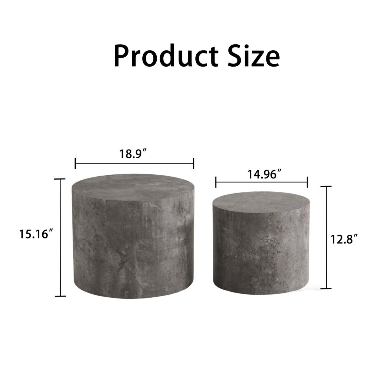Set of 2 Nesting Round Cylinder MDF Coffee Tables, Rustic Travertine-Effect Drum Accent Side Table Set - Image 5