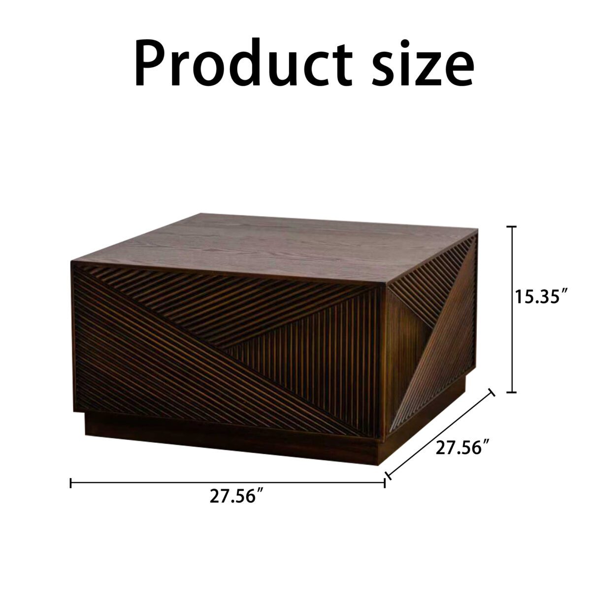 Dark Brown Geometric Fluted Cube Coffee Table - Modern Square Accent Table with Textured Panels - Image 6