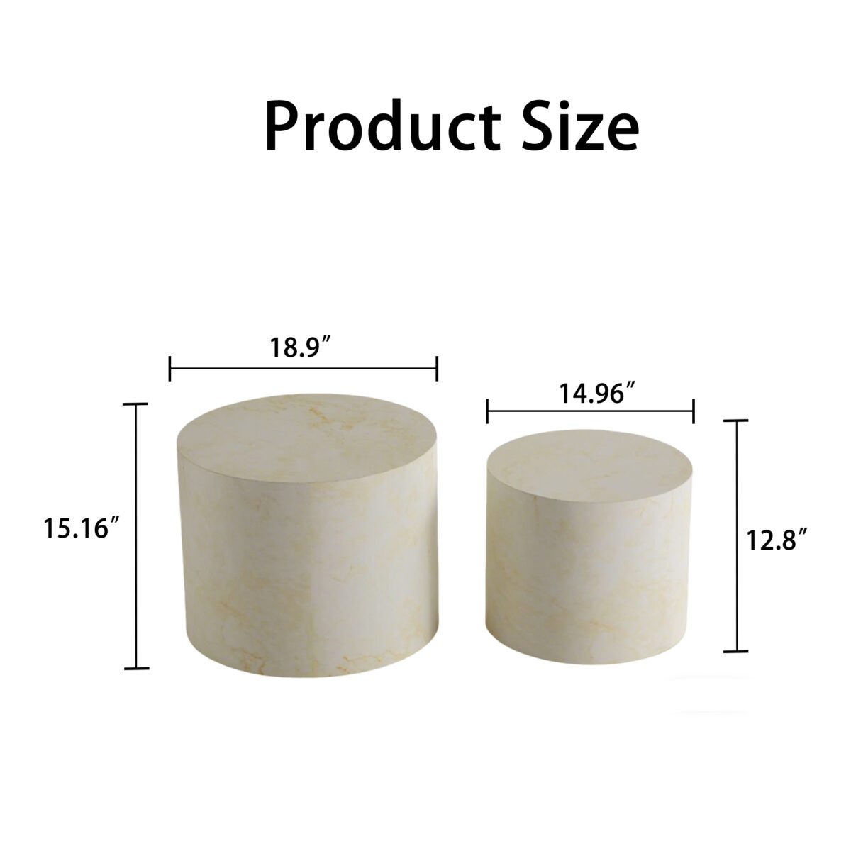 Set of 2 Cream Marble-Effect Cylinder Nesting Coffee Tables - Minimalist Accent Side Tables - Image 5