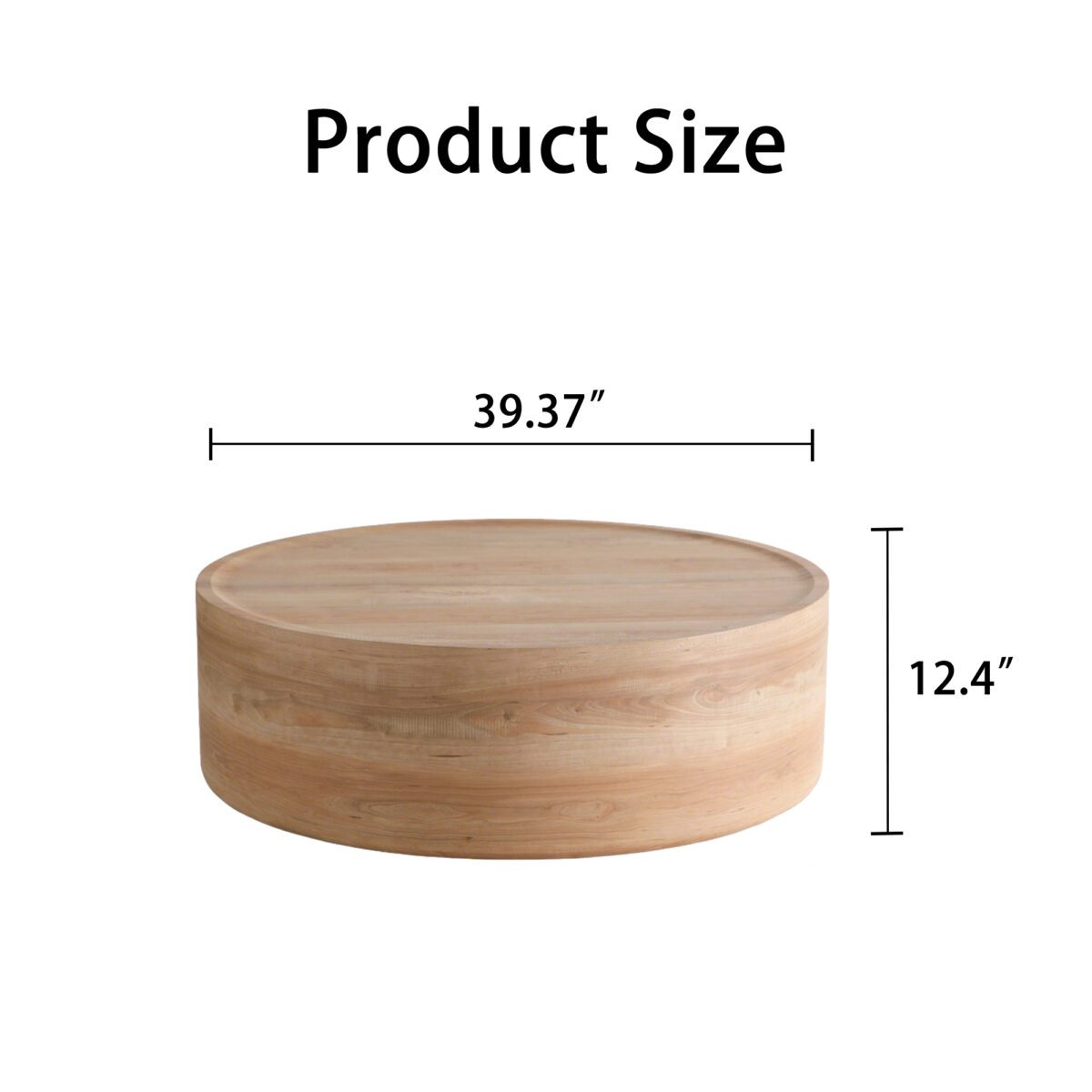 Large Round Drum MDF Coffee Table with Natural Wood Grain Veneer, Minimalist Low Profile Living Room Center Table - Image 5