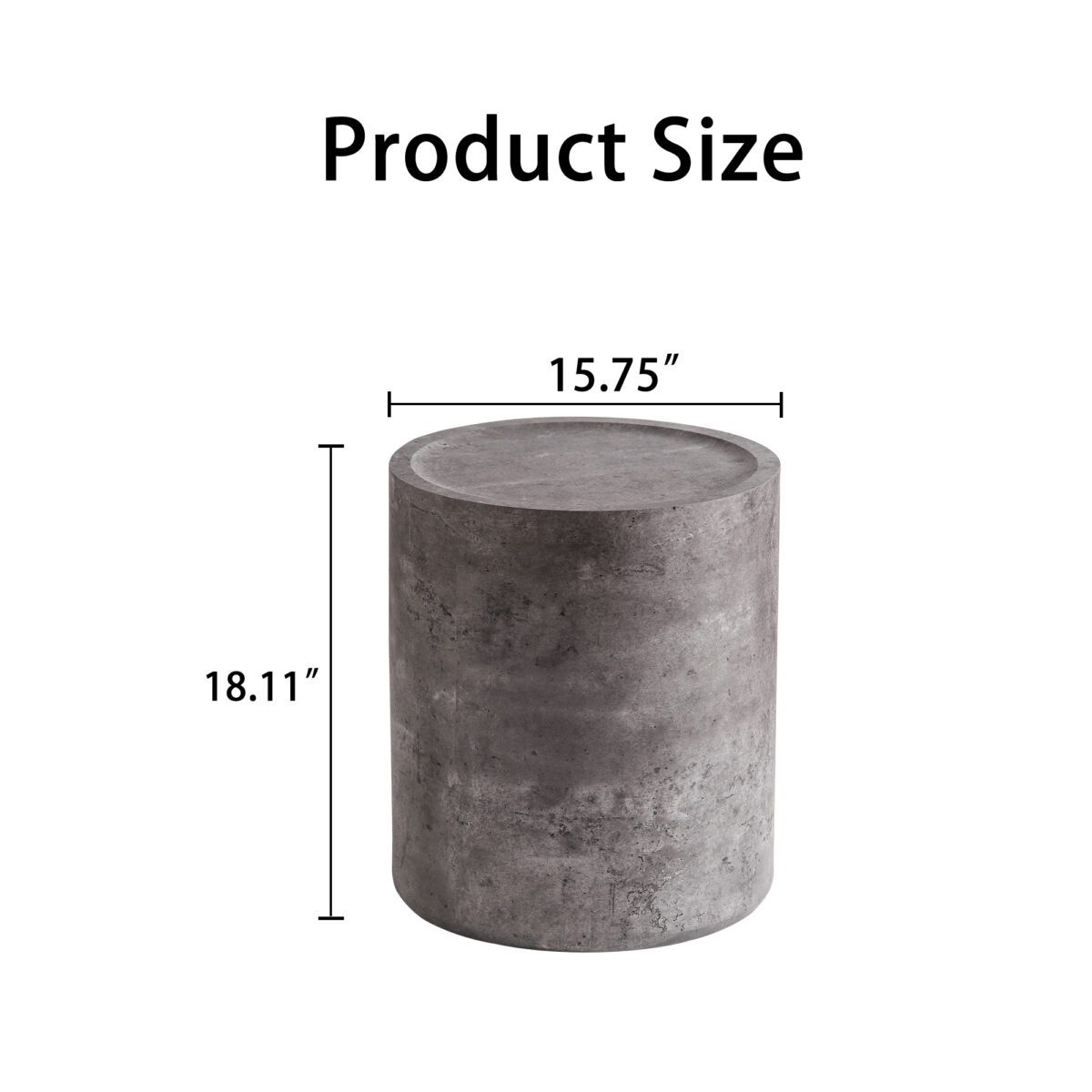 Dark Gray Concrete-Effect Cylinder Side Table - Industrial Minimalist Accent Table - Image 5