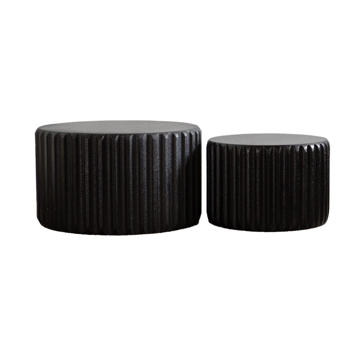 Set of 2 Black Fluted Nesting Storage Tables - Modern Round Accent Coffee & Side Tables - Image 6