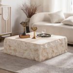 Travertine-Effect MDF Cube Coffee Table - Organic Square Block Accent Table