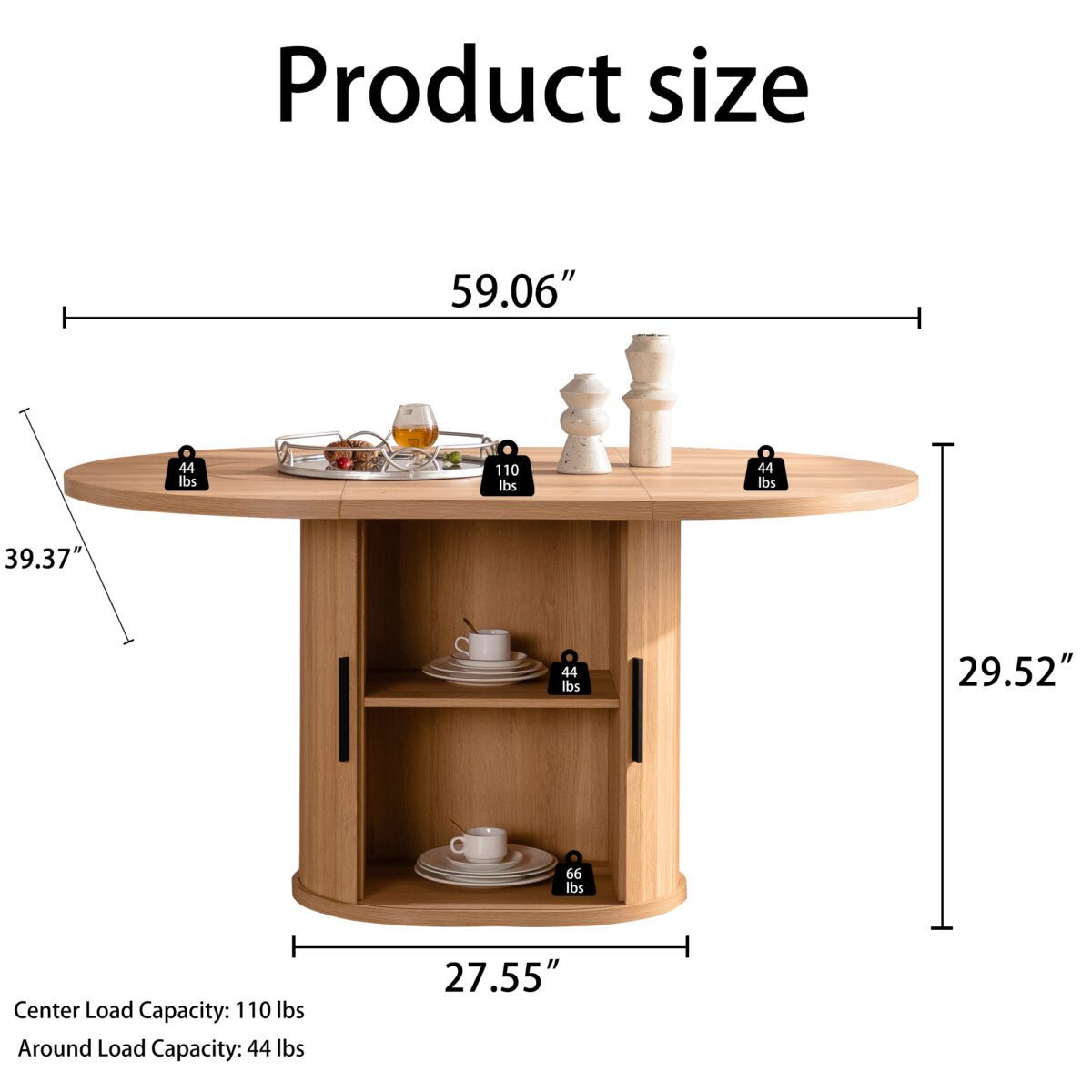 Oval MDF Dining Table with Storage Cabinet, Fluted Pedestal Wood Grain Kitchen Table - Image 6