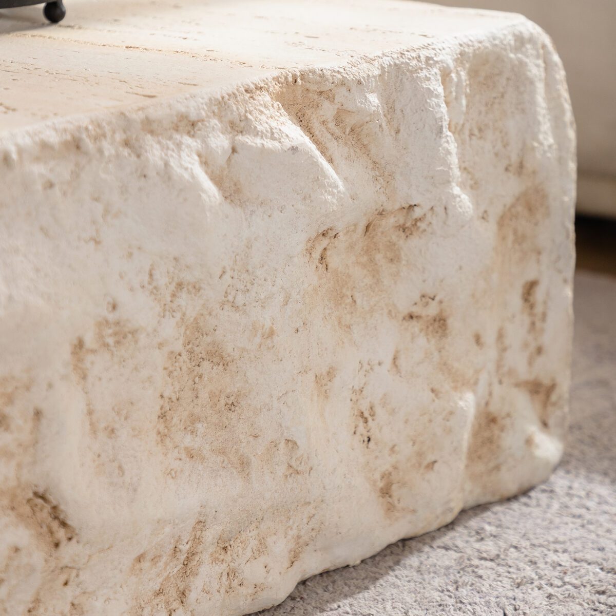 Travertine-Effect MDF Cube Coffee Table - Organic Square Block Accent Table - Image 4