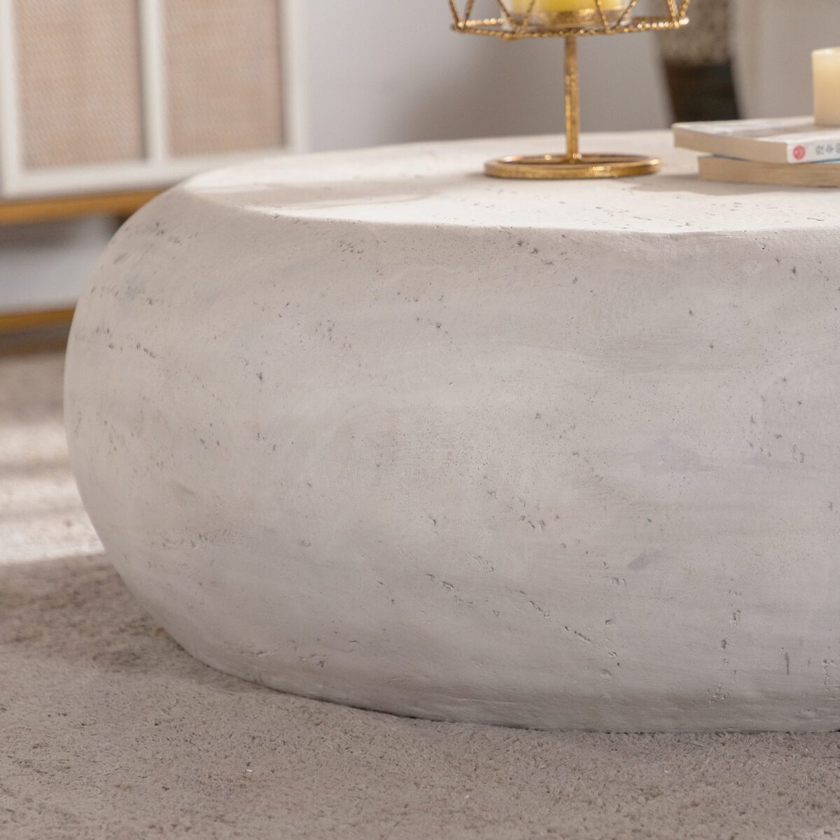Outdoor Round Travertine-Effect  Coffee Table - Weather-Resistant Low-Profile Patio Accent Table - Image 6