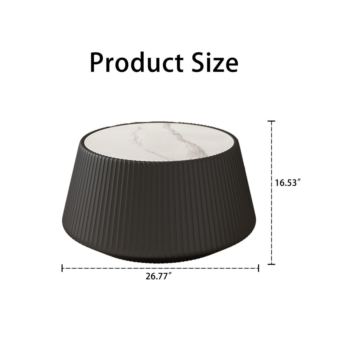 Black Round Faux Marble Top Coffee Table with Vertical Fluted PU Leather Drum Base, Modern Minimalist Living Room Accent Table - Image 5