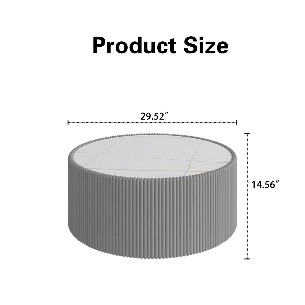 Set of 2 Nesting Round Coffee Tables, Faux Marble Top with Vertical Fluted PU Leather Hollow Drum Base Accent Table Set（Grey） - Image 3