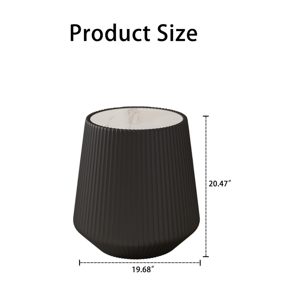Black Round Faux Marble Top Side Table with Vertical Fluted PU Leather Cone Base, Modern Compact Accent End Table - Image 5