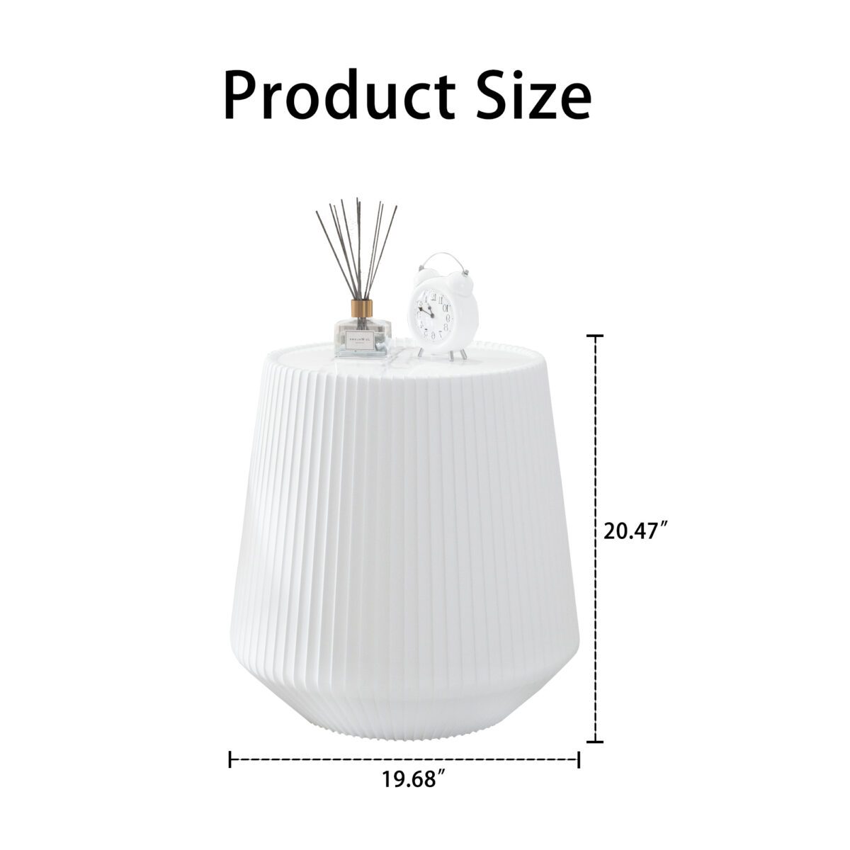 White Round Faux Marble Top End Table with Vertical Fluted PU Leather Tapered Base, Modern Cone-Shaped Accent Side Table - Image 5