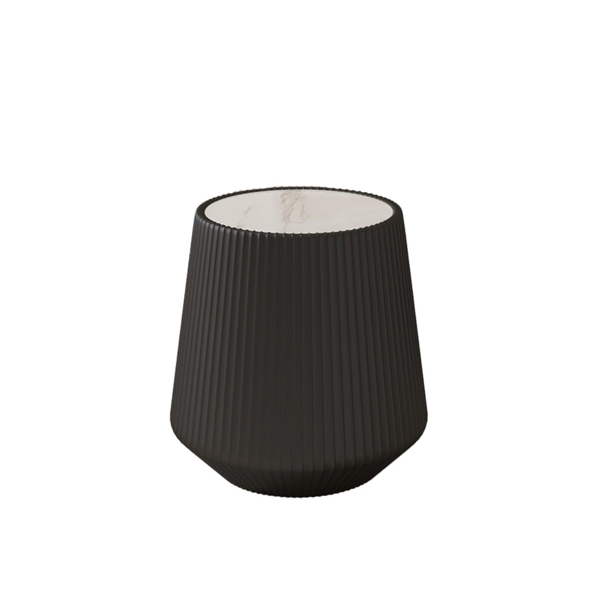 Black Round Faux Marble Top Side Table with Vertical Fluted PU Leather Cone Base, Modern Compact Accent End Table - Image 4