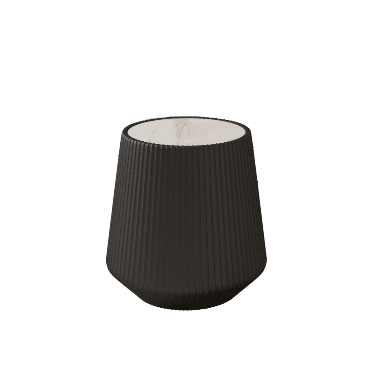 Black Round Faux Marble Top Side Table with Vertical Fluted PU Leather Cone Base, Modern Compact Accent End Table - Image 6