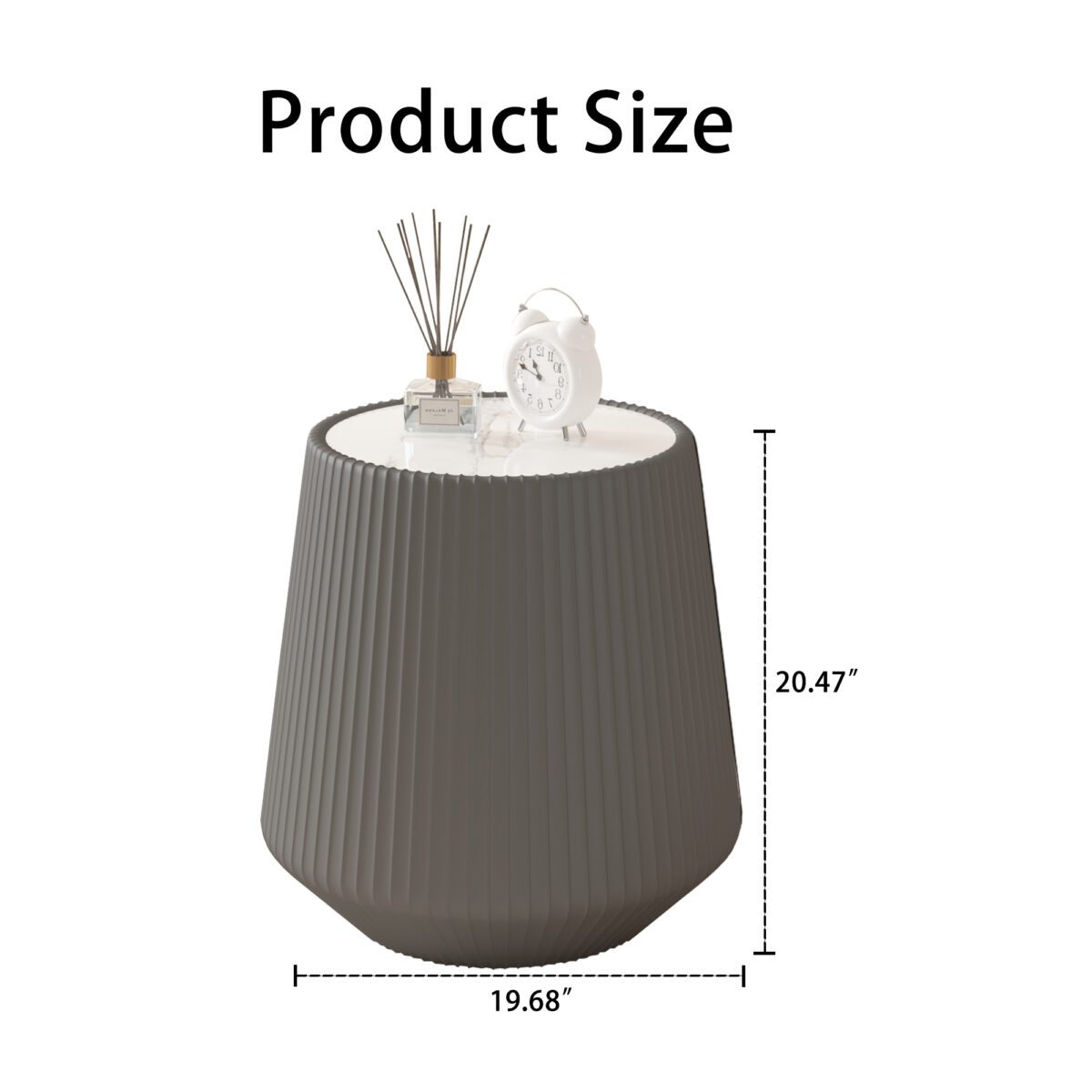 Round Faux Marble Top Side Table with Vertical Fluted PU Leather Drum Base, Modern Cone Accent End Table - Image 6