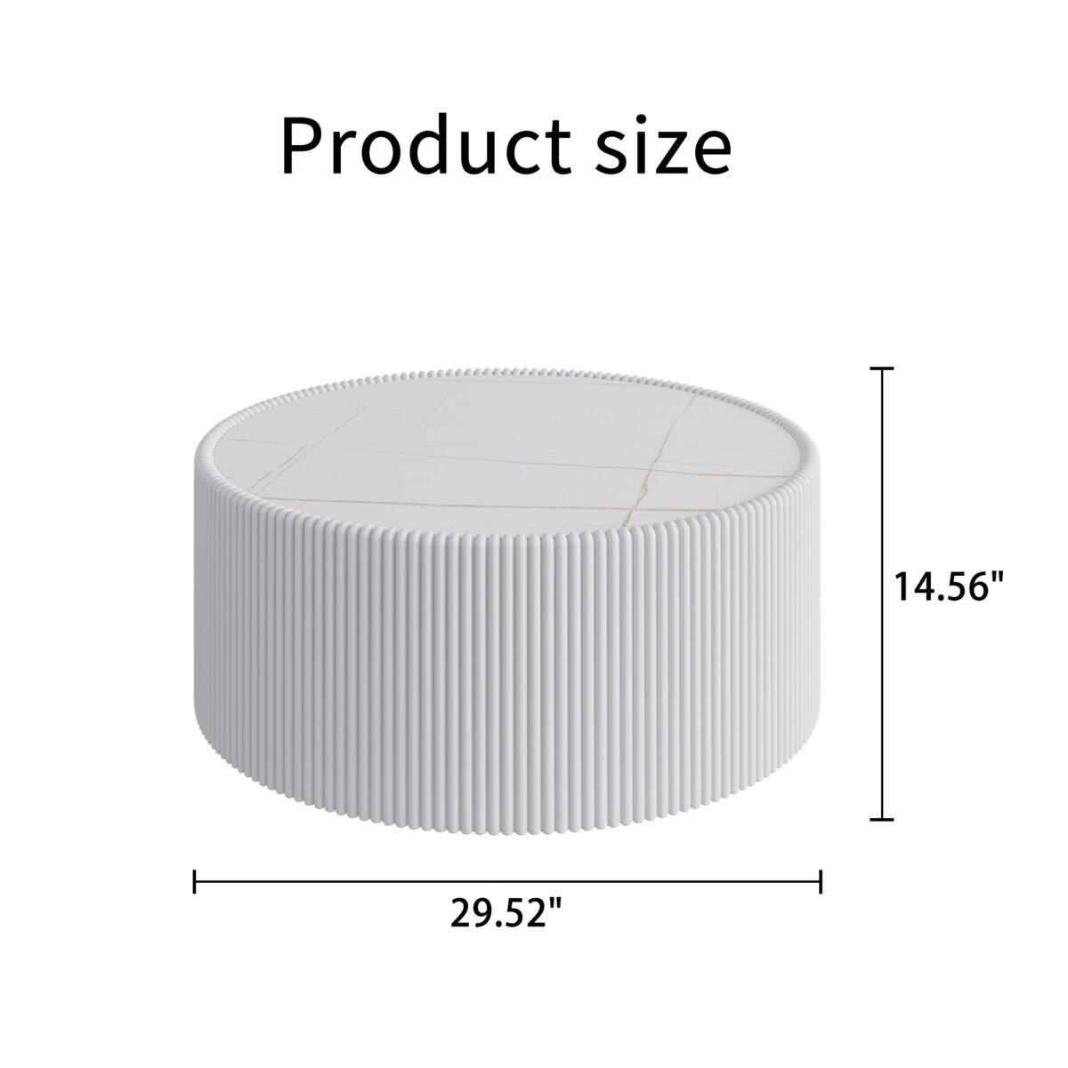 Round Faux Marble Top Coffee Table with Vertical Fluted PU Leather Drum Base, Modern Cream White Living Room Center Table - Image 5