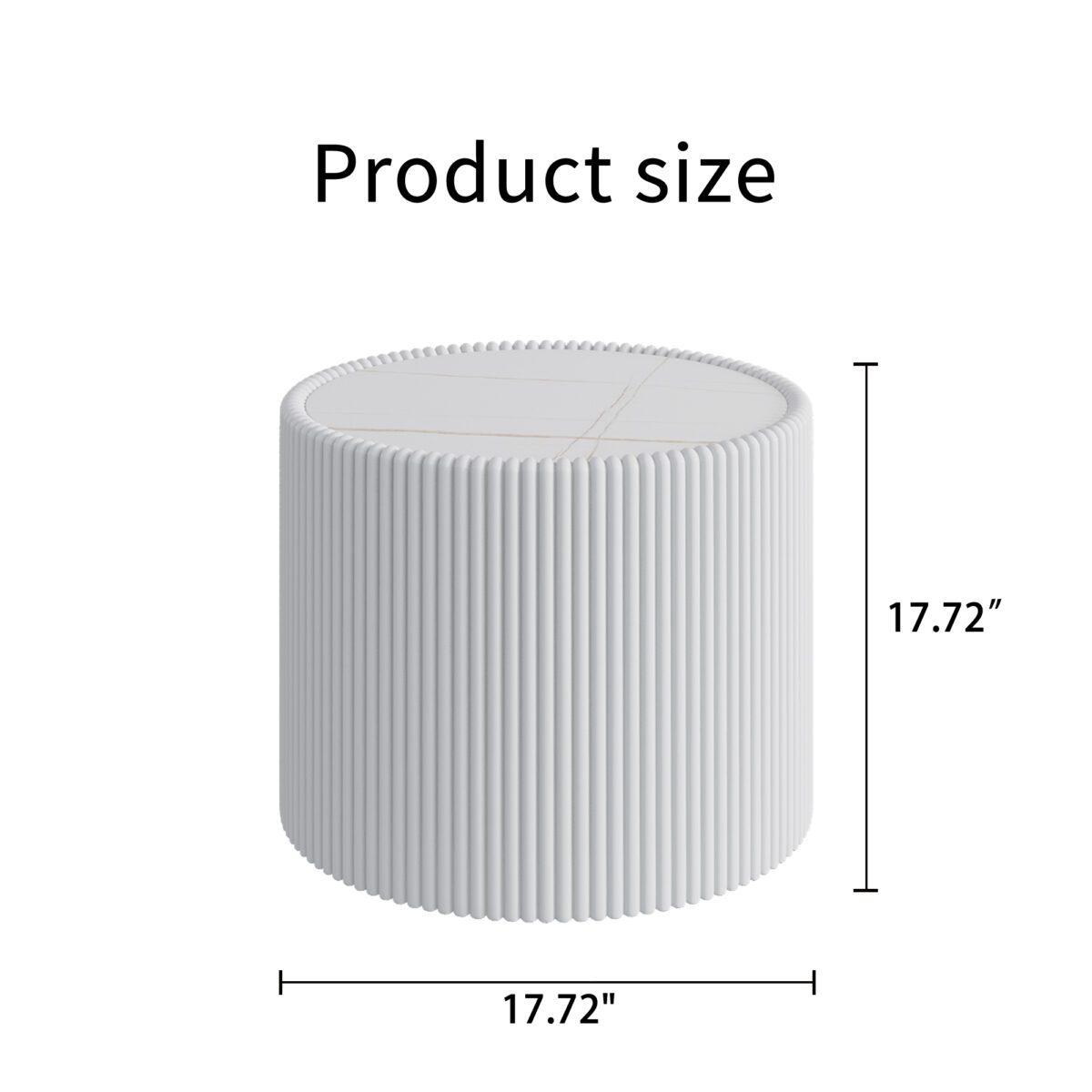 Round Faux Marble Top Side Table with Vertical Fluted PU Leather Cylinder Base, Modern Cream Accent End Table - Image 5