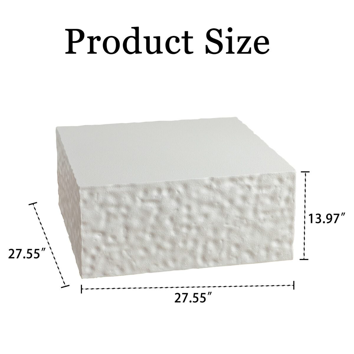 White Hammered-Textured MDF Cube Coffee Table - Modern Square Block Accent Table - Image 6