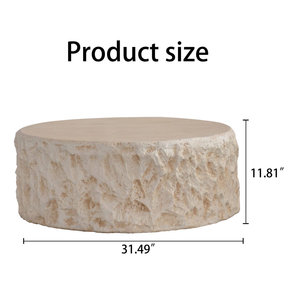 Round Travertine-Effect MDF Coffee Table - Organic Drum Accent Table - Image 5