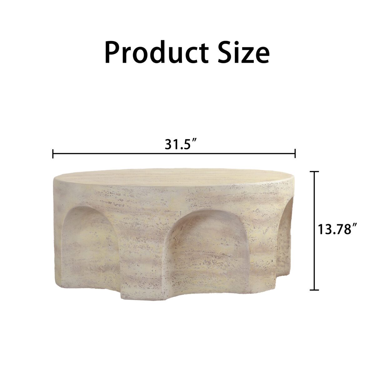 Round Travertine-Effect MDF Coffee Table - Modern Organic Accent Table with Arched Cutouts - Image 4